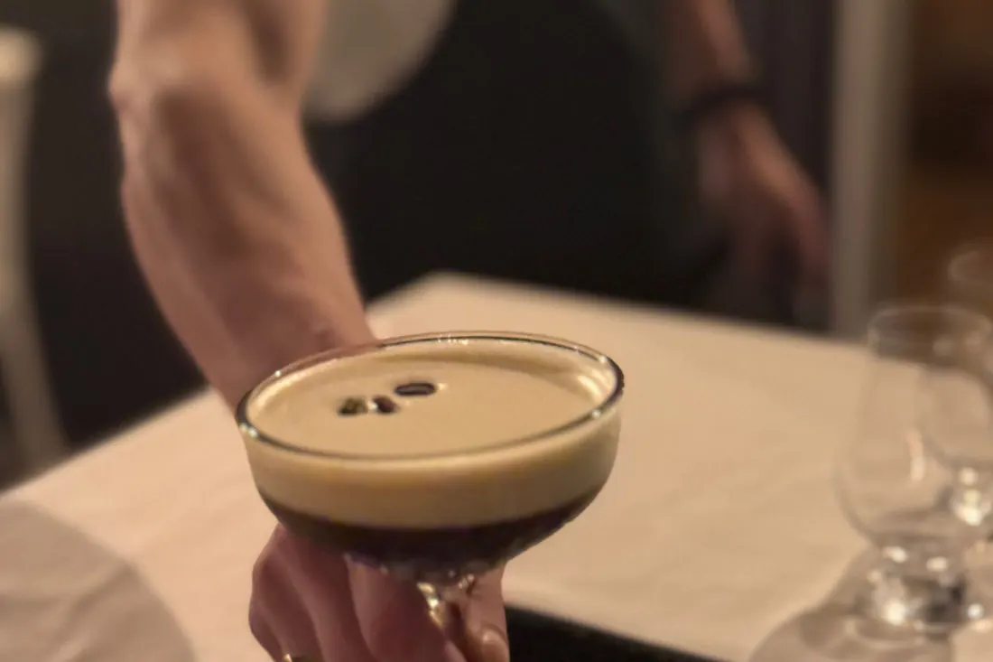 An espresso martini made during a cocktail class